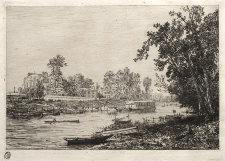A Neuilly (bras de Seine avec laboir). Maxime Lalanne (French, 1827-1886). Etching