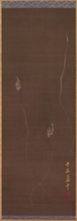 Snails on a Wall, 1700s. Nagasawa Rosetsu (Japanese, 1754-1799). Hanging scroll, ink, color, gold