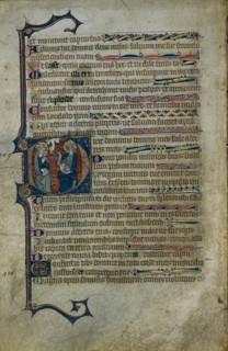 Leaf from a Psalter: Historiated Initial D with The Trinity, c.1310. Follower of Master of the