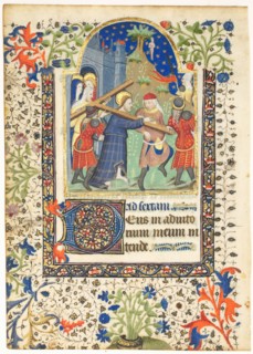 Leaf from a Book of Hours: Christ Carrying the Cross (Sext, Hours of the Cross), c. 1410-1420.