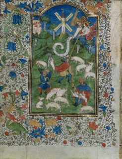 Annunciation to the Shepherds: Leaf from a Book of Hours (1 of 6 Excised Leaves), c. 1420-1430. Or