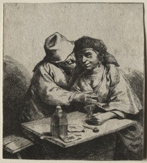 The Amorous Couple. Cornelis Pietersz Bega (Dutch, 1631/32-1664). Etching; sheet: 7.9 x 7.1 cm (3