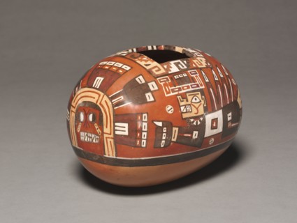 Container with Deity Head and Winged Attendants, 600-1000. Central Andes, central coast, coastal