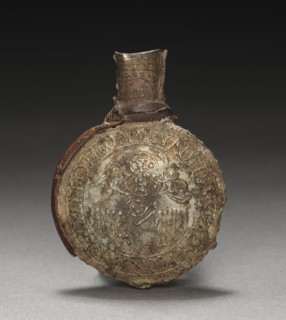 Pilgrim's Ampulla with Scenes of the Crucifixion (front) and the Ascension (back), c. 600.