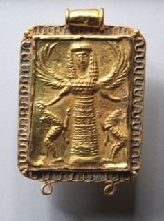 Daedalic Pendant with Potnia Theron (Mistress of Animals), 650-600 BC. Eastern Greece, Rhodian, 7th