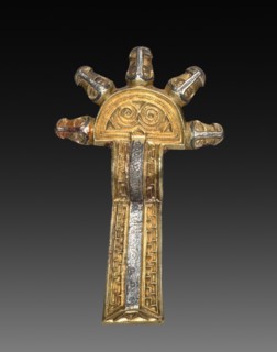 Fibulae, 500s-600s. Alemannic, Migration Period, 6th-7th century. Cast silver, parcel-gilt, with
