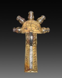 Fibulae, 500s-600s. Alemannic, Migration Period, 6th-7th century. Cast silver, parcel-gilt, with
