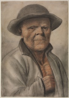 Portrait of an Old Man, 1600s?. Manner of Nicolas Lagneau (French, 1590-1666). Black, red and brown