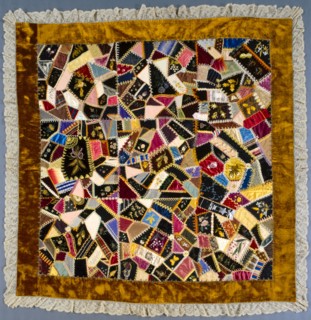Crazy Quilt, 1887 or later. Louisa Joiner (American). Silk, ribbbons, lace, velvet, embroidered,
