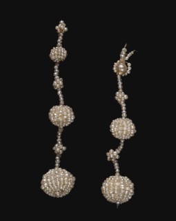 Pair of Earrings (Parure), c. 1850. England, 19th century. Seed pearl on Mother-of-Pearl;