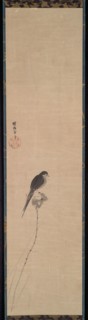 Bird on a Lotus Bud, 1600s. Kano Tan’yu (Japanese, 1602-1674). Hanging scroll, ink on paper;