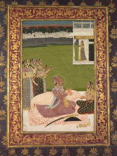 Portrait of Maharaja Savant Singh with Consort, Bani Thani, mid-1700s. Attributed to Nihal Chand