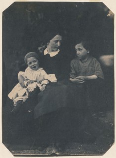 Mother with Two Children, c. 1855. Jean-Baptist Frénet (French, 1814-1889). Salted paper print from