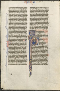 Leaf from a Latin Bible: Initial P with St. Paul Holding a Sword (St. Paul's Epistle to the