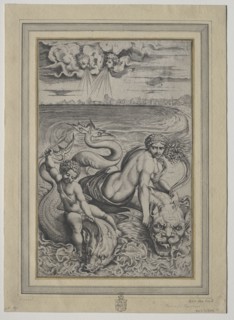 Love and Cupid Carried by Dolphins, 1500s. Marco Dente (Italian, c. 1486-1527), retouched by