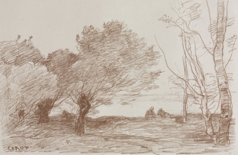 Willows and Poplars, 1871. Jean Baptiste Camille Corot (French, 1796-1875), Robaut. Lithograph with