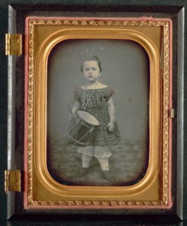 Child with Drum, 1850s. Unidentified Photographer. Daguerreotype, quarter-plate; image: 8.3 x 7 cm