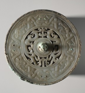 Mirror with Jade Disk Inset, late Warring States (475-221 BC) to early Western Han (206 BC-9 AD).