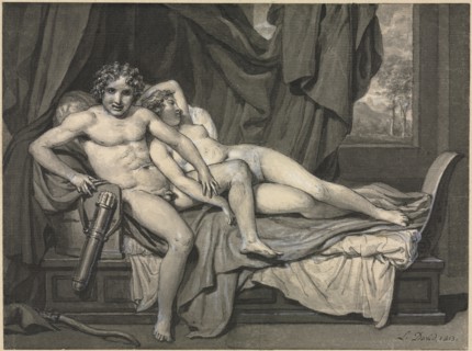 Cupid and Psyche, 1813. Jacques-Louis David (French, 1748-1825). Gray wash and pen and black ink