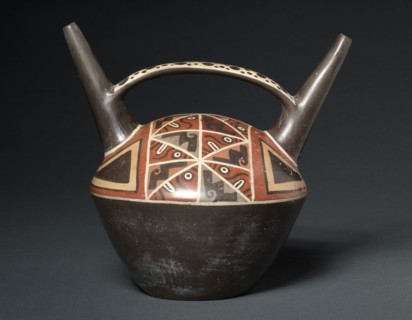 Double-Spouted Vessel, 500-900. Peru, Wari style, 6th-10th century. Ceramic, slip; diameter: 21.7 x