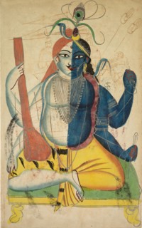 Hari-Hara, 1800s. India, Calcutta, Kalighat painting, 19th century. Black ink, color and silver
