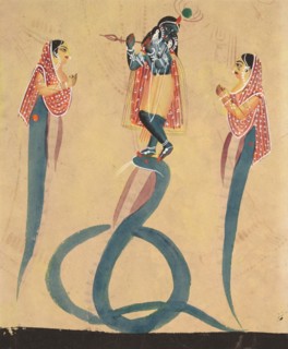 Krishna as Kali Worshipped by Radha, 1800s. India, Calcutta, Kalighat painting, 19th century. Black