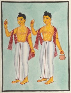 Gaur and Nitai, 1800s. India, Calcutta, Kalighat painting, 19th century. Black ink, color paint,
