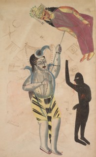 Shiva Bearing Aloft the Body of His Sati, 1800s. India, Calcutta, Kalighat painting, 19th century.