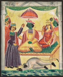 Rama and Sita, 1800s. India, Calcutta, Kalighat painting, 19th century. Black ink, color paint, and