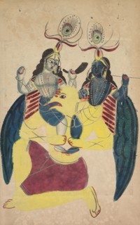 Garuda Carrying Balarama and Krishna, 1800s. India, Calcutta, Kalighat painting, 19th century.