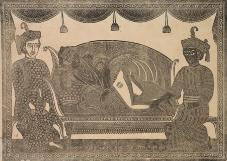 Kalighat Painting, 1800s. Shri Gobinda Chandra Roy. Woodcut with black ink on paper; secondary