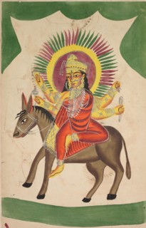 Sheetaladevi: The Smallpox Goddess, 1800s. India, Calcutta, Kalighat painting, 19th century. Black
