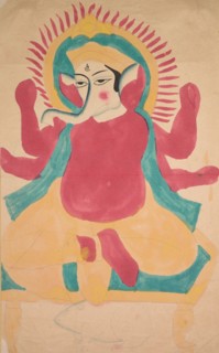 Ganesha, 1800s. India, Calcutta, Kalighat painting, 19th century. Watercolor, black ink, with