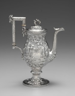 Neo-Rococo Coffee Pot, c. 1840. Samuel Kirk (American, 1793-1872). Silver and ivory; overall: 30.4
