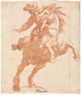 Rearing Horse and Rider, c. 1600. Attributed to Antonio Tempesta (Italian, 1555-1630). Red chalk