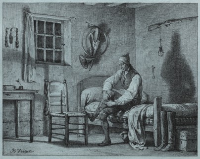 The Man-Servant of Limier Rising from Bed, c. 1818. Horace Vernet (French, 1789-1863). Lithograph