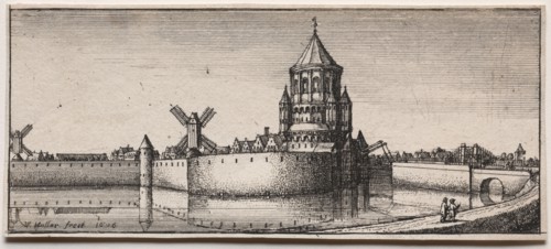 Moated Town Gate, 1676. Wenceslaus Hollar (Bohemian, 1607-1677). Etching; sheet: 5.8 x 13.5 cm (2