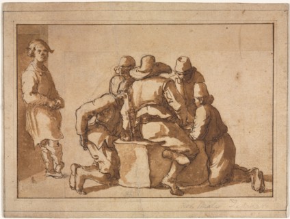 Genre Scene of Young Men Playing a Game. Attributed to Frederico Zuccaro (Italian, 1540/1-1609).