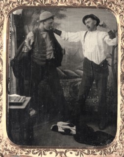 Two Men Staging a Fight in a Studio, c. 1860. Unidentified Photographer. Tintype, sixth-plate in