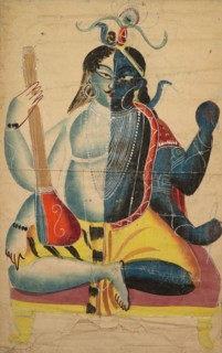 Hari-Hara, 1800s. India, Calcutta, Kalighat painting, 19th century. Black ink, color and silver