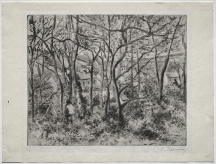 Wooded Landscape at L'Hermitage, Pontoise, 1879. Camille Pissarro (French, 1830-1903). Softground,
