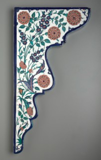 Tile Spandrel with Floral Sprays, c. 1570-1575. Turkey, Iznik, Ottoman Period, 16th century.