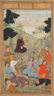 Moses praying to end the serpents’ attack on the Israelites, from a Mir’at al-quds (Mirror of