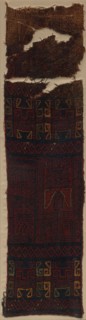 Textile Fragment with Frontal Deity Heads, Felines, and Interlace Pattern, 700 BC- 400 BC. Peru,