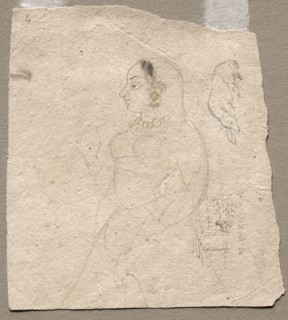 Sketch of  a Woman with an elephant and other animals on reverse, 1700s. India, Pahari, 18th