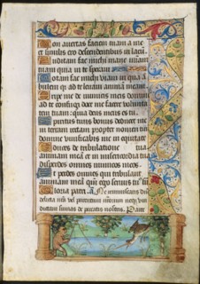 Leaf from a Book of Hours: Ape Fishing, c. 1500-1510. France, Paris or Rouen, 16th century. Ink,