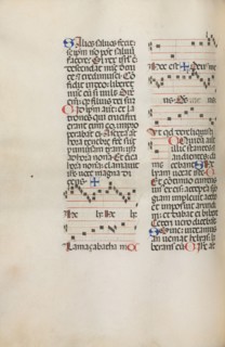Missale: Fol. 121v: contains music for "Hely Hely Lama etc." within St. Mattion Passion, 1469.
