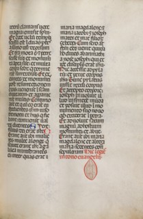 Missale: Fol. 122: contains music for "Hely Hely Lama etc." within St. Mattion Passion, 1469.