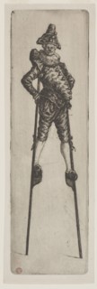 Punchinello on Stilts, c. 1888. Henri Charles Guérard (French, 1846-1897). Etching; sheet: 27.5 x 8