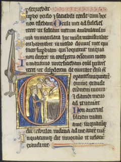 Leaf from a Psalter: Initial D: David in Prayer before an Altar and Christ in a Cloud (2 of 2